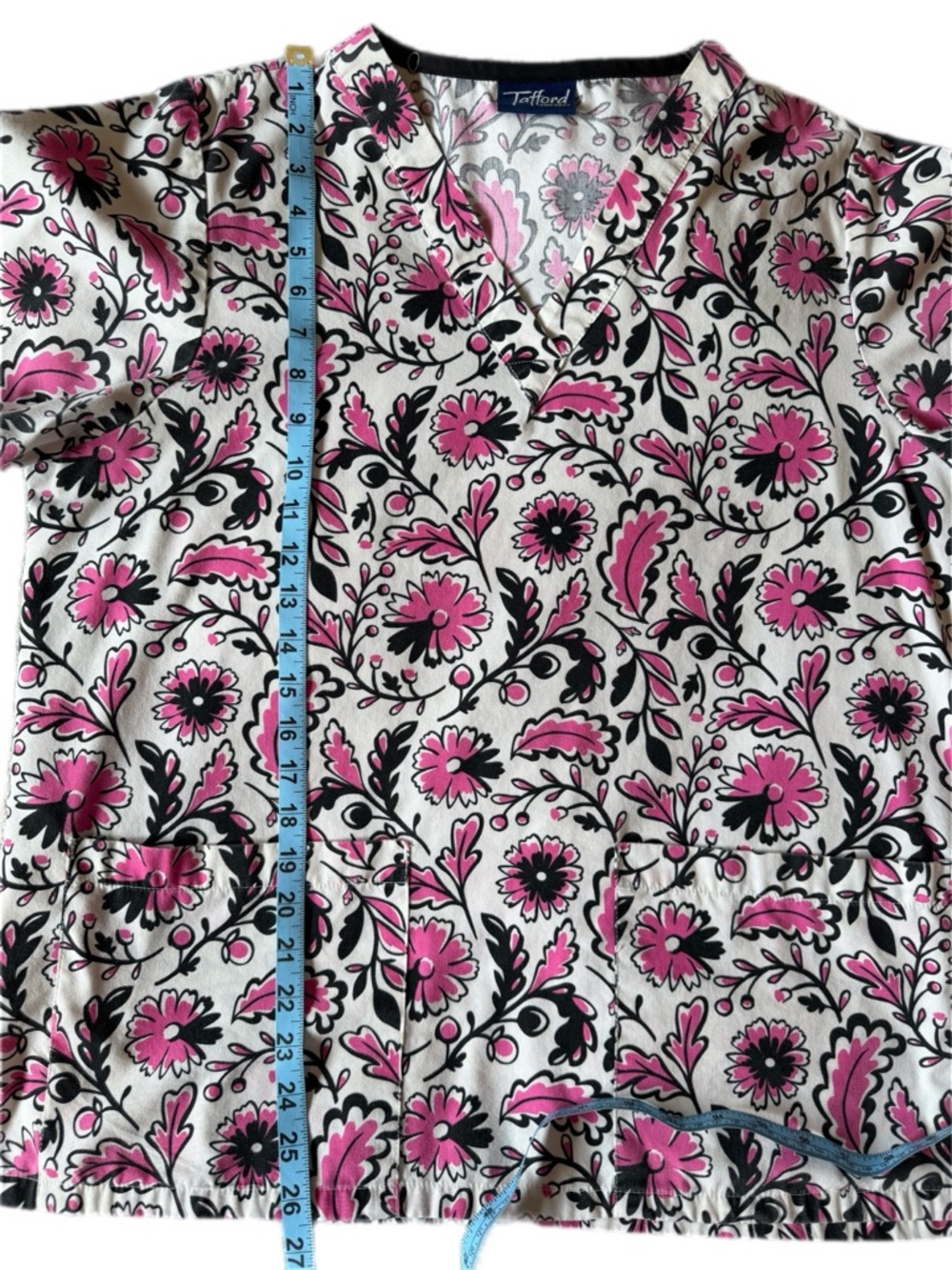 Tafford Floral Pink & Black V-Neck Scrub Top - Picture 5 of 8
